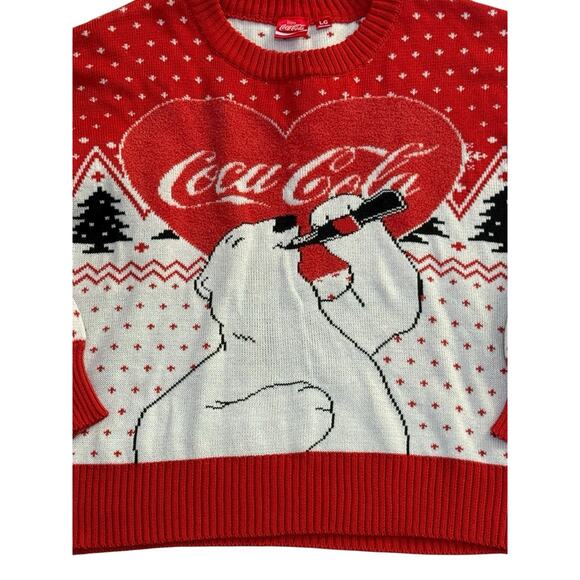 Vintage Coca-Cola Polar Bear “ugly” Christmas Sweater Red White Trees Holiday L - Picture 1 of 7